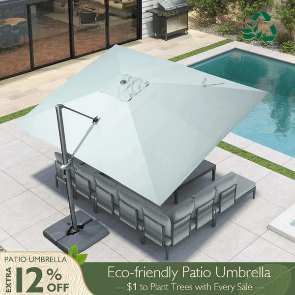 PURPLE LEAF 10x10ft Eco-Friendly Outdoor Umbrella Sustainable Yard Umbrellas, Mist Grey