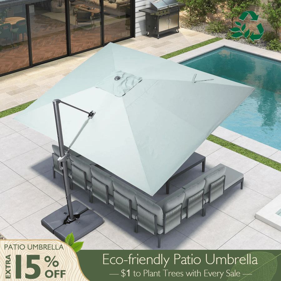 PURPLE LEAF 10x10ft Eco-Friendly Outdoor Umbrella Sustainable Yard Umbrellas, Mist Grey