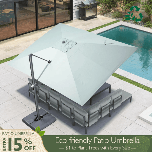 PURPLE LEAF 10x10ft Eco-Friendly Outdoor Umbrella Sustainable Yard Umbrellas, Mist Grey