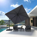 PURPLE LEAF Lateral Tilt Patio Umbrella with Base, 360° Swivel Cantilever Umbrella with Stand