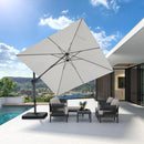 PURPLE LEAF Lateral Tilt Patio Umbrella with Base, 360° Swivel Cantilever Umbrella with Stand