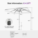 PURPLE LEAF Luxury Market Patio Umbrella, Hydraulic Lift System, Umbrella Base with Wheels