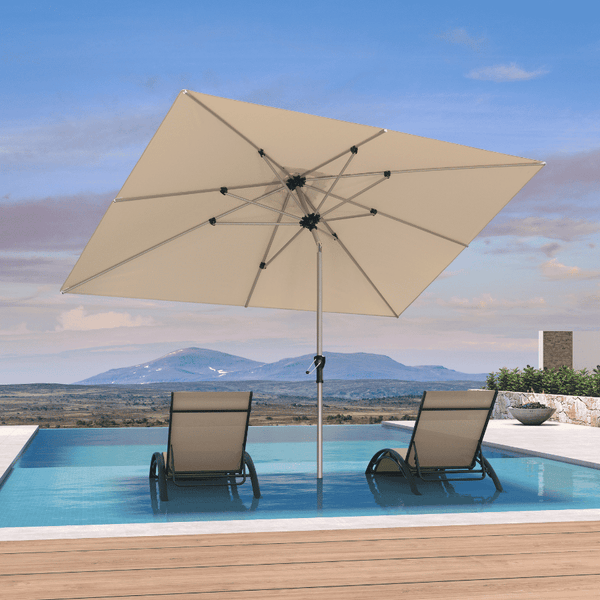 6.5x10ft Deluxe Aluminum Tilting Patio Umbrellas Porch Table Umbrella, Beige