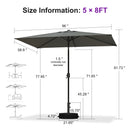 PURPLE LEAF Black Frame Outdoor Market Umbrellas Yard Tilting Patio Table Umbrella with Base