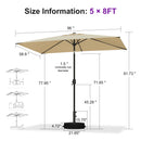 PURPLE LEAF Black Frame Outdoor Market Umbrellas Yard Tilting Patio Table Umbrella with Base