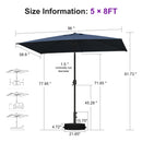 PURPLE LEAF Black Frame Outdoor Market Umbrellas Yard Tilting Patio Table Umbrella with Base