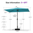 PURPLE LEAF Black Frame Outdoor Market Umbrellas Yard Tilting Patio Table Umbrella with Base