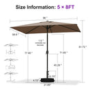 PURPLE LEAF Black Frame Outdoor Market Umbrellas Yard Tilting Patio Table Umbrella with Base