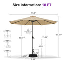 PURPLE LEAF Black Frame Outdoor Market Umbrellas Yard Tilting Patio Table Umbrella with Base