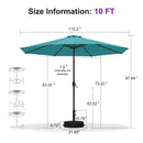 PURPLE LEAF Black Frame Outdoor Market Umbrellas Yard Tilting Patio Table Umbrella with Base
