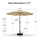 PURPLE LEAF Black Frame Outdoor Market Umbrellas Yard Tilting Patio Table Umbrella with Base