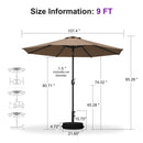 PURPLE LEAF Black Frame Outdoor Market Umbrellas Yard Tilting Patio Table Umbrella with Base