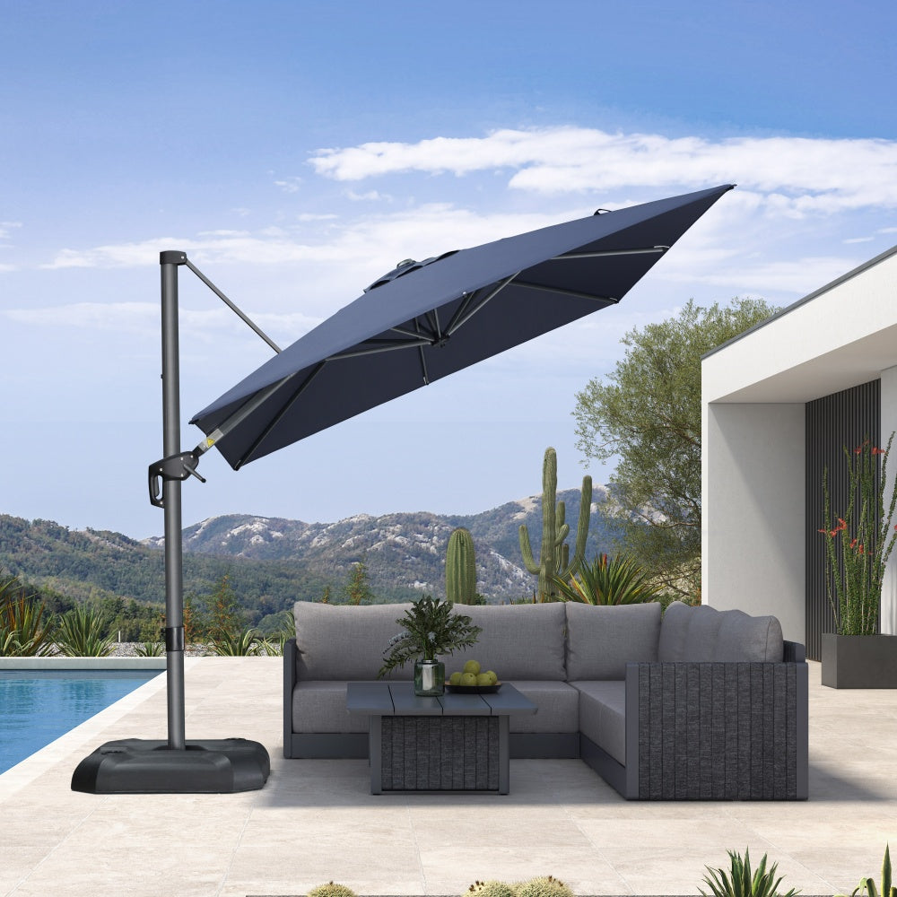 best large patio umbrellas PURPLE LEAF 8x8ft Cantilever Durable Outdoor Umbrella, UV Umbrella, Turquoise Blue, Garden Sun Umbrella Airflite Dark — Ride The beautiful canopy is r20 Color:Matte Light Blue/Navy