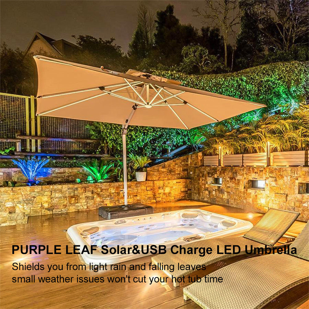 9/10/11/12ft Solar LED Square Cantilever Patio Umbrella