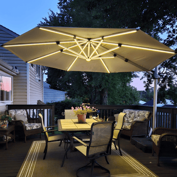 10/11/12ft Solar LED Round Cantilever Patio Umbrella 10/11/12ft Solar LED Round Cantilever Patio Umbrella