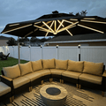 PURPLE LEAF Round Solar Lighted Cantilever Umbrella Outside Patio Umbrella with Lights