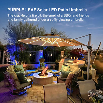 10/11/12ft Solar LED Round Cantilever Patio Umbrella