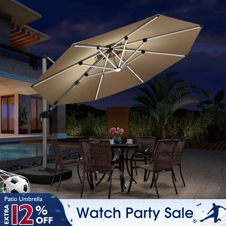 best solar lights for patio umbrella 10/11/12ft Solar LED Round Cantilever Patio Umbrella