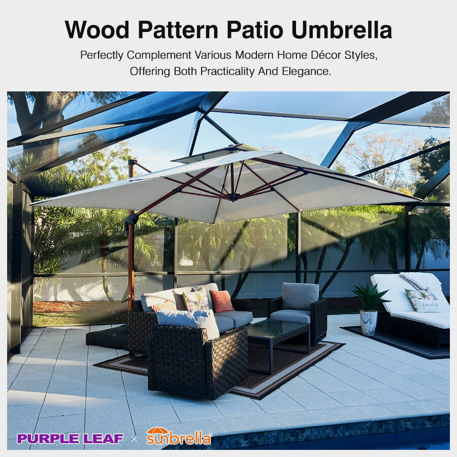 at home patio umbrella wood 10x10ft Best Sunbrella Square Garden Umbrella, Wood Pattern, Spectrum Indigo