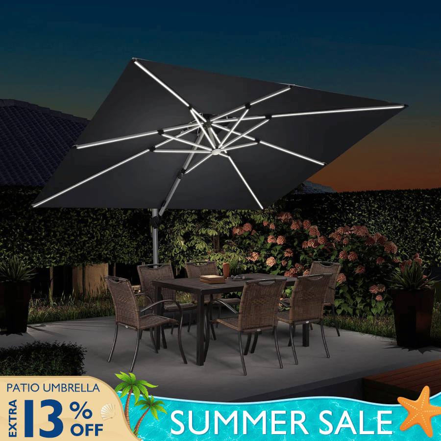 PURPLE LEAF 9x12ft Patio Umbrella with Solar Lights, Rectangular Patio Umbrella, Yard Umbrellas, Navy Blue