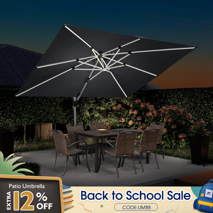 PURPLE LEAF 9x12ft Patio Umbrella with Solar Lights, Rectangular Patio Umbrella, Yard Umbrellas, Navy Blue