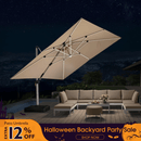 PURPLE LEAF Large Solar Yard Umbrellas Double Top Square Patio Umbrella with Lights