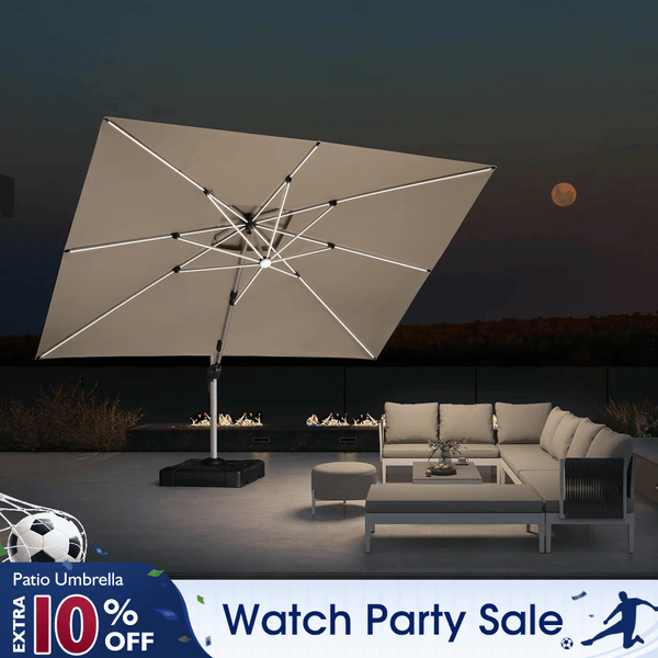 cantilever patio umbrella with solar panel on top Rectangle Solar LED Cantilever Patio Umbrella 9 x12 ft