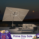 PURPLE LEAF Solar Powered Umbrella LED Rectangular Patio Umbrella with Lights