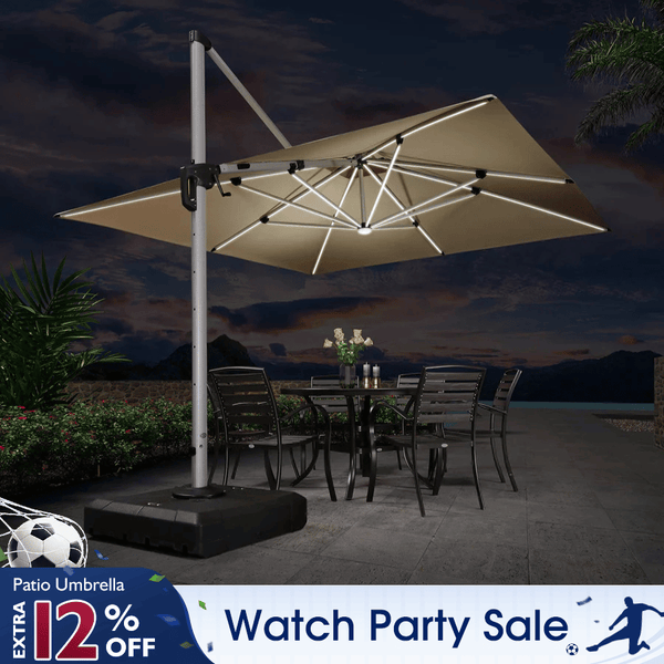 9/10/11/12ft Solar LED Square Cantilever Patio Umbrella