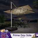PURPLE LEAF Large Solar Yard Umbrellas Double Top Square Patio Umbrella with Lights
