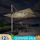 PURPLE LEAF Large Solar Yard Umbrellas Double Top Square Patio Umbrella with Lights