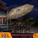 PURPLE LEAF Round Solar Lighted Cantilever Umbrella Outside Patio Umbrella with Lights