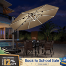 PURPLE LEAF Round Solar Lighted Cantilever Umbrella Outside Patio Umbrella with Lights
