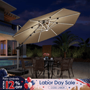 PURPLE LEAF Round Solar Lighted Cantilever Umbrella Outside Patio Umbrella with Lights