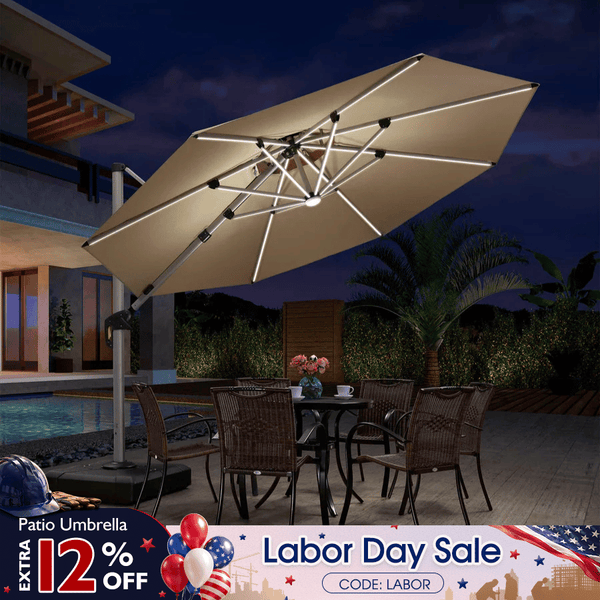 led patio umbrella wind PURPLE LEAF Round Solar Lighted Cantilever Outside Umbrella with Lights Color:Natural Teak on Black (Wood Grain) Jones Explorer Snowboard - canopy protects you from shop-all