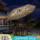PURPLE LEAF Round Solar Lighted Cantilever Umbrella Outside Patio Umbrella with Lights
