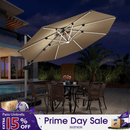 PURPLE LEAF Round Solar Lighted Cantilever Umbrella Outside Patio Umbrella with Lights