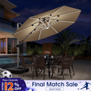 PURPLE LEAF Round Solar Lighted Cantilever Umbrella Outside Patio Umbrella with Lights