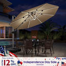 PURPLE LEAF Round Solar Lighted Cantilever Umbrella Outside Patio Umbrella with Lights