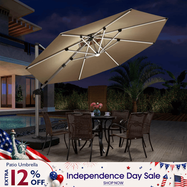 11 ft. led round offset outdoor patio umbrella in sunbrella PURPLE LEAF Round Solar Lighted Cantilever Umbrella Outside Patio Umbrella  with Lights