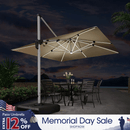 PURPLE LEAF Large Solar Yard Umbrellas Double Top Square Patio Umbrella with Lights