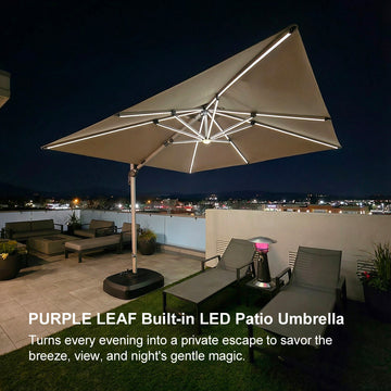 9/10/11/12ft Solar LED Square Cantilever Patio Umbrella 9/10/11/12ft Solar LED Square Cantilever Patio Umbrella