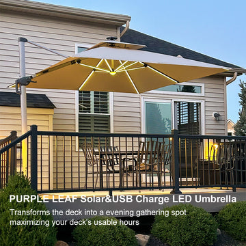 10 patio umbrella with led and usb 9/10/11/12ft Solar LED Square Cantilever Patio Umbrella