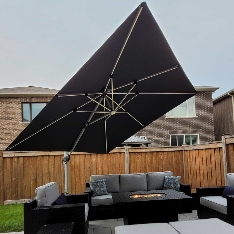 PURPLE LEAF Double Top 9 / 10 / 11 / 12 ft Square Outdoor Umbrellas with Lights