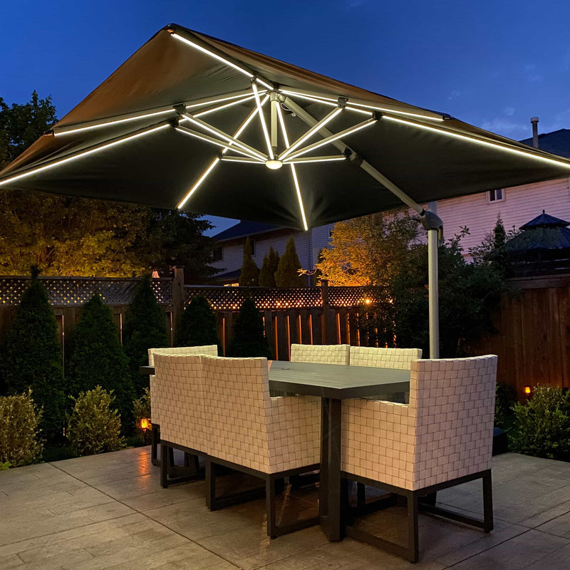 PURPLE LEAF Double Top 9 / 10 / 11 / 12 ft Square Outdoor Umbrellas with Lights