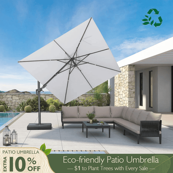 PURPLE LEAF 8x8ft Eco-Friendly Tilting Patio Umbrella, Pebble Grey