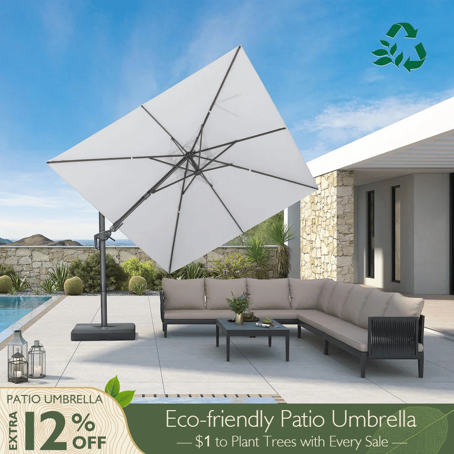 PURPLE LEAF 8x8ft Eco-Friendly Tilting Patio Umbrella, Pebble Grey