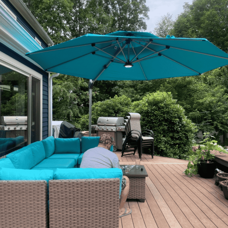 PURPLE LEAF Large Round Patio Cantilever Umbrella for Deck, Pool, Backyard