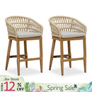PURPLE LEAF Outdoor Bar Stools Counter Stools Rattan Bar Stools Chair Set of 2 with Backrest for Indoor or Outdoor, Kitchen lsland