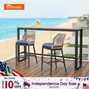 PURPLE LEAF Patio Sunbrella Bar Stools Set of 2  Rattan Bar Aluminum Bar Stool Outdoor Barstools with Back and Cushion for Garden Kitchen Island